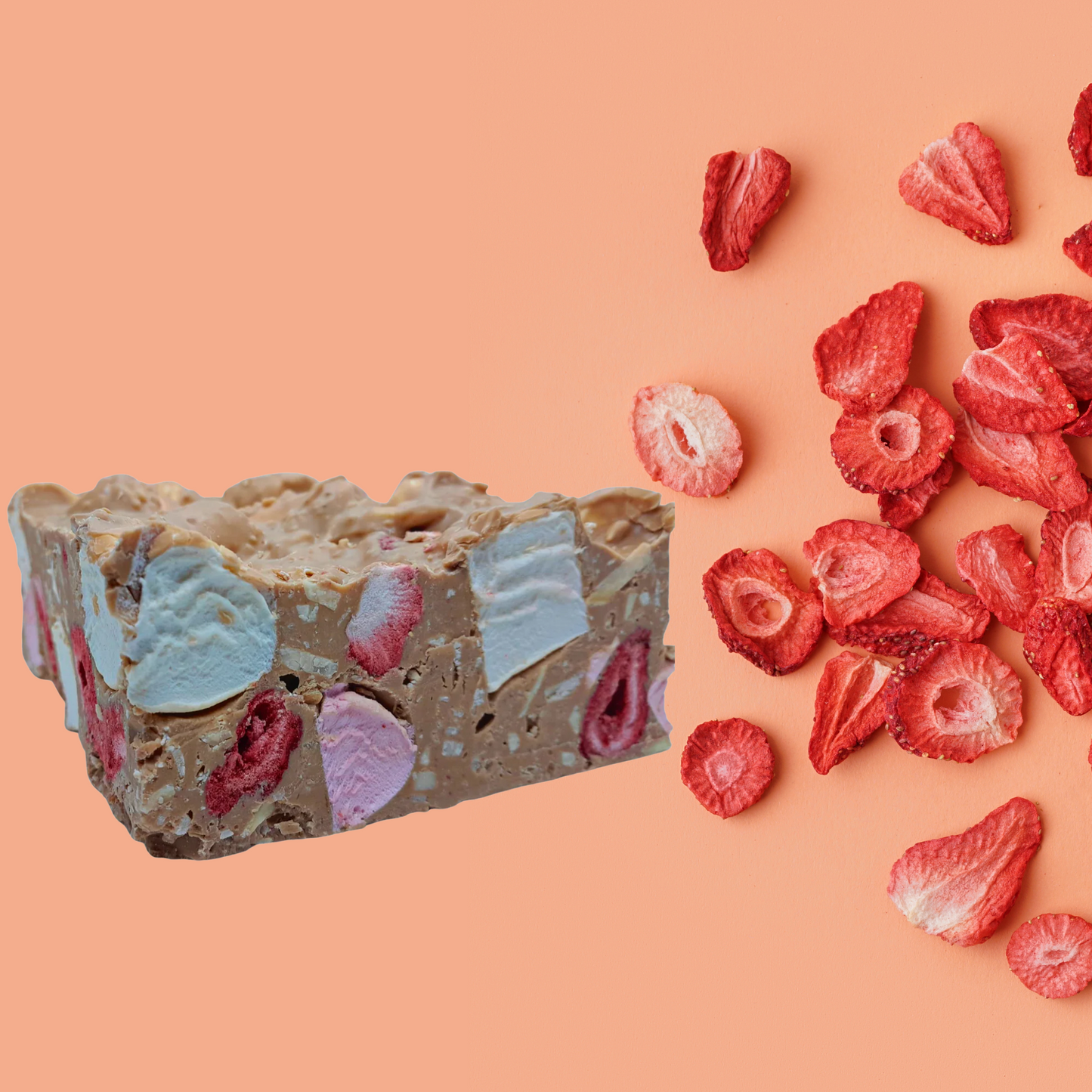 Rocky Road Strawberries and Almond Caramel Chocolate Block 500g