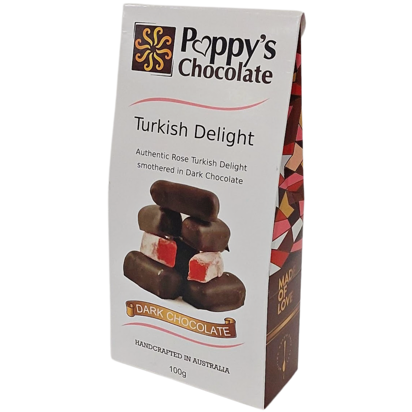 Chocolate Coated Rose Flavoured Turkish Delight Dark Chocolate 100g