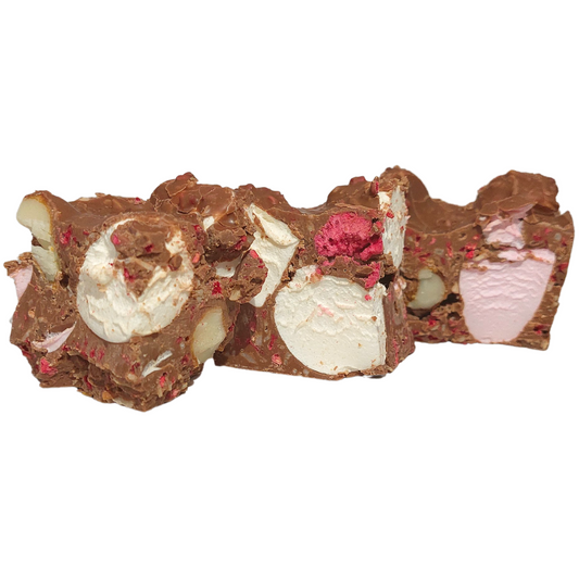 Rocky Road Raspberry and Macadamia 125g