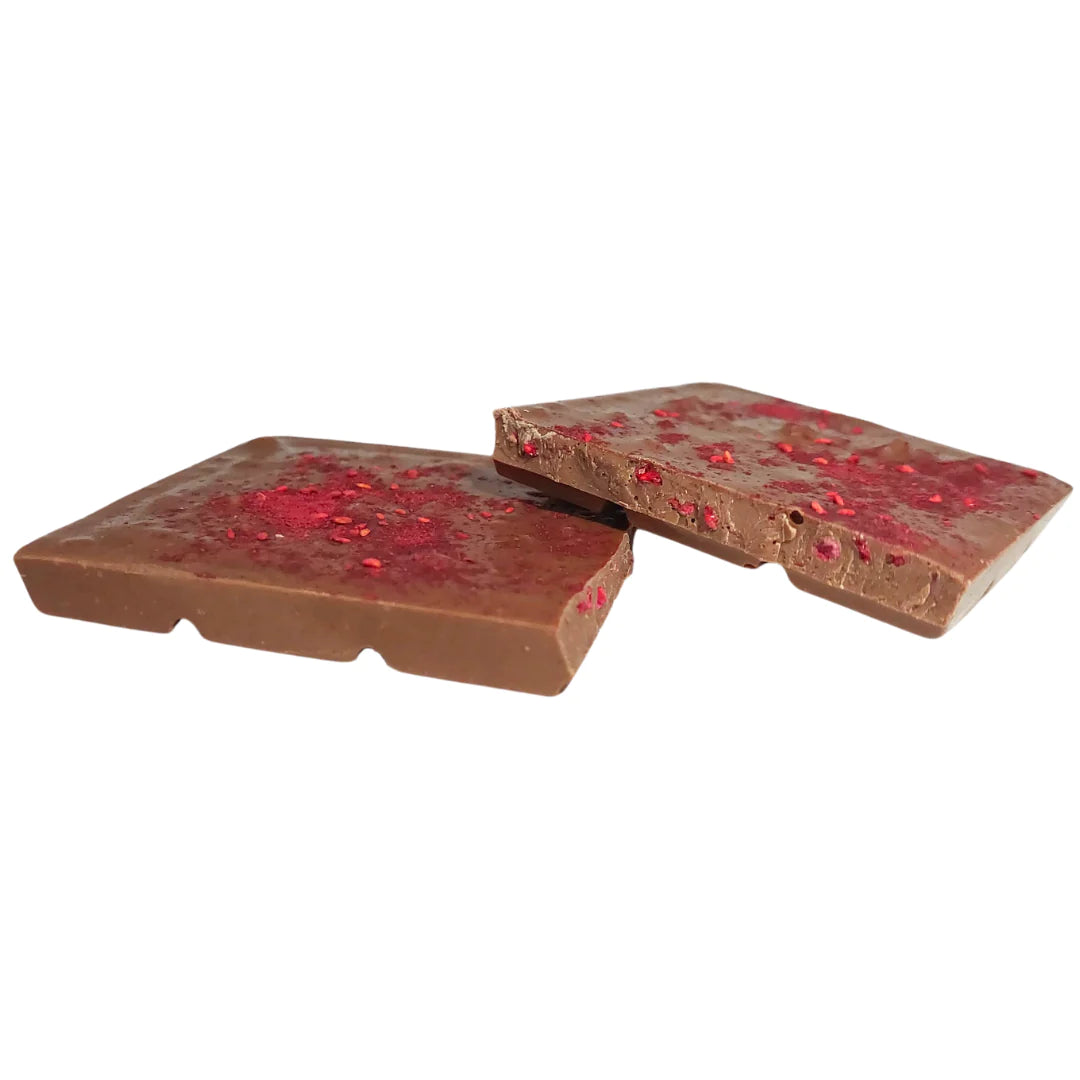 Raspberry and milk chocolate block 100g