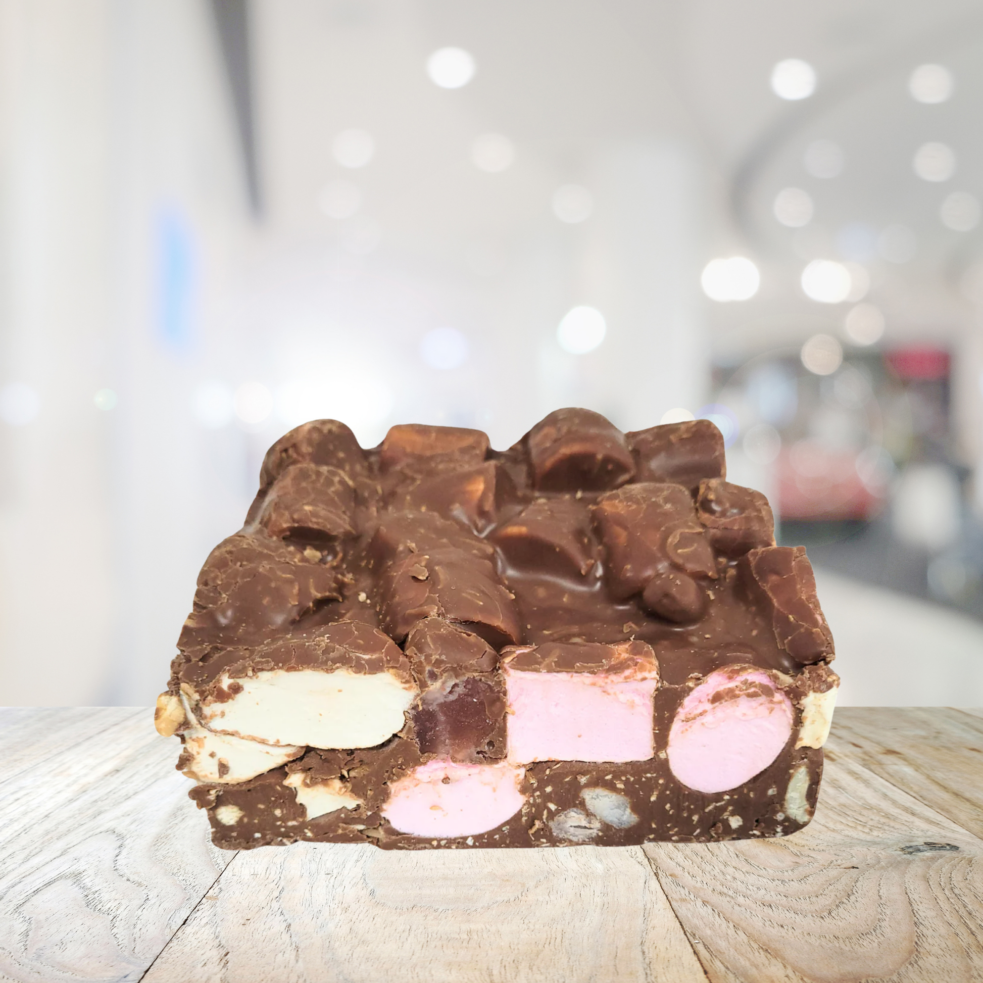 Rocky Road Cashew and Turkish Delight Milk Chocolate in tabletop