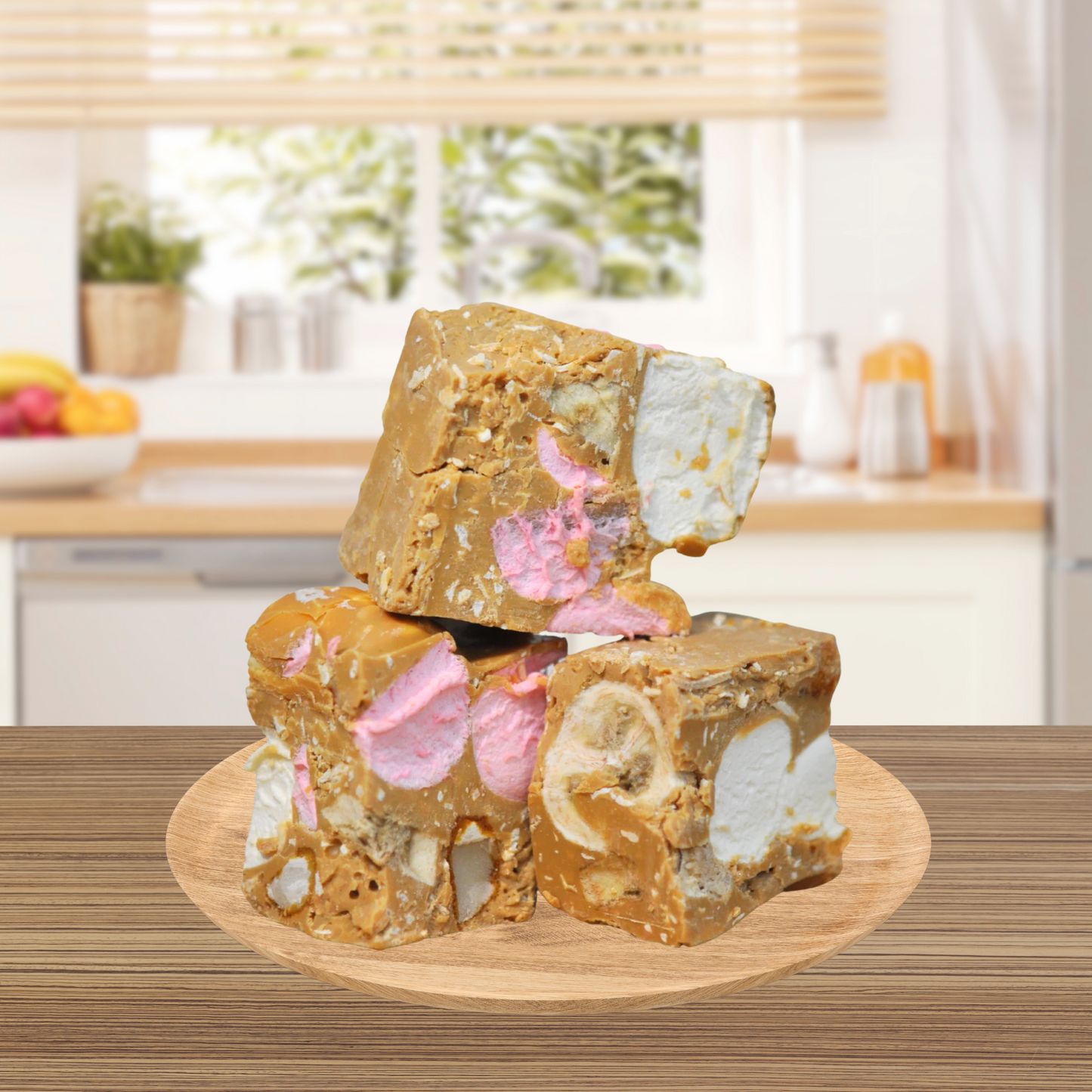 A plate featuring a Rocky Road, elegantly displayed for visual appeal.