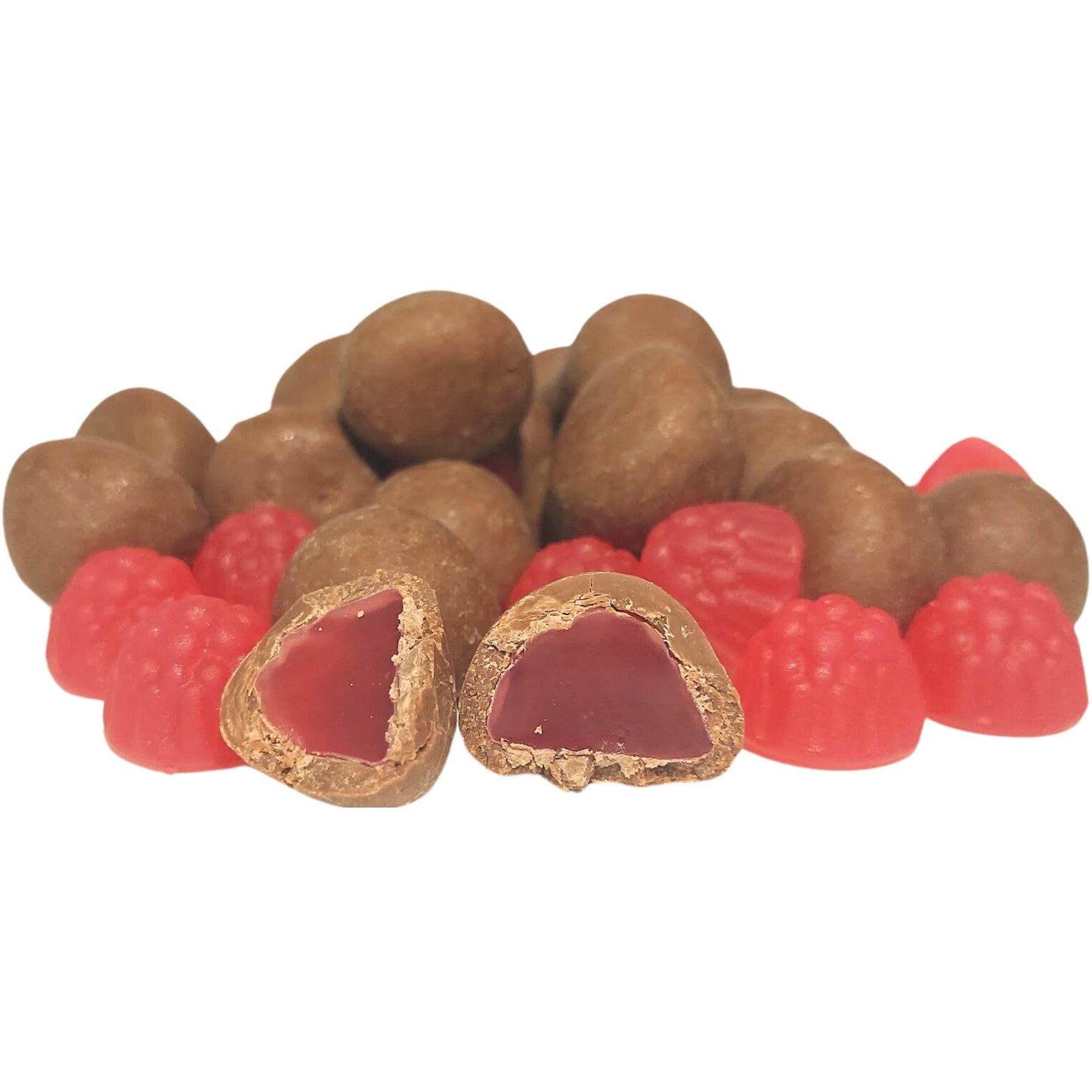 Milk Chocolate coated Raspberry lollies 200g