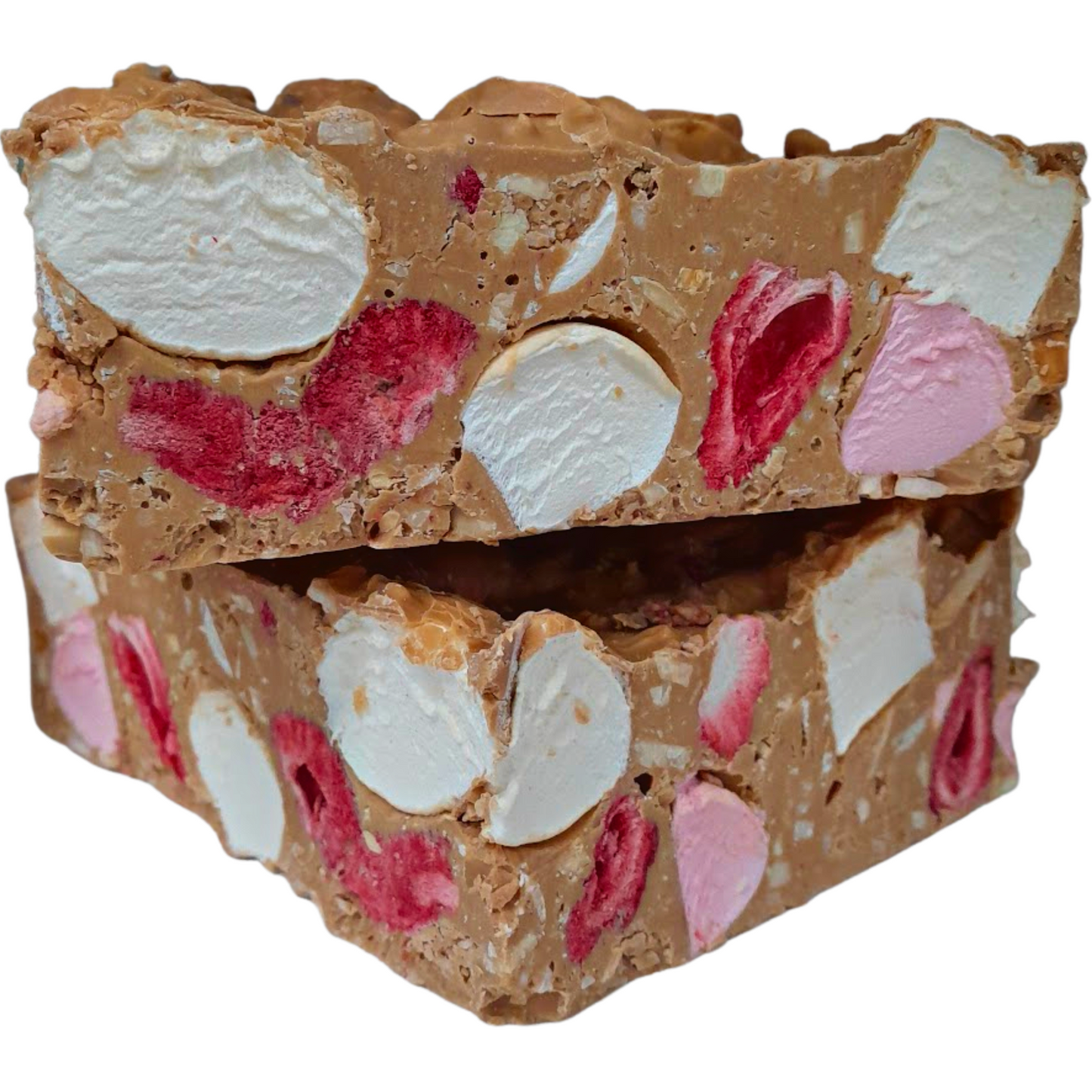 Rocky Road Strawberries and Almond Caramel Chocolate Block 500g