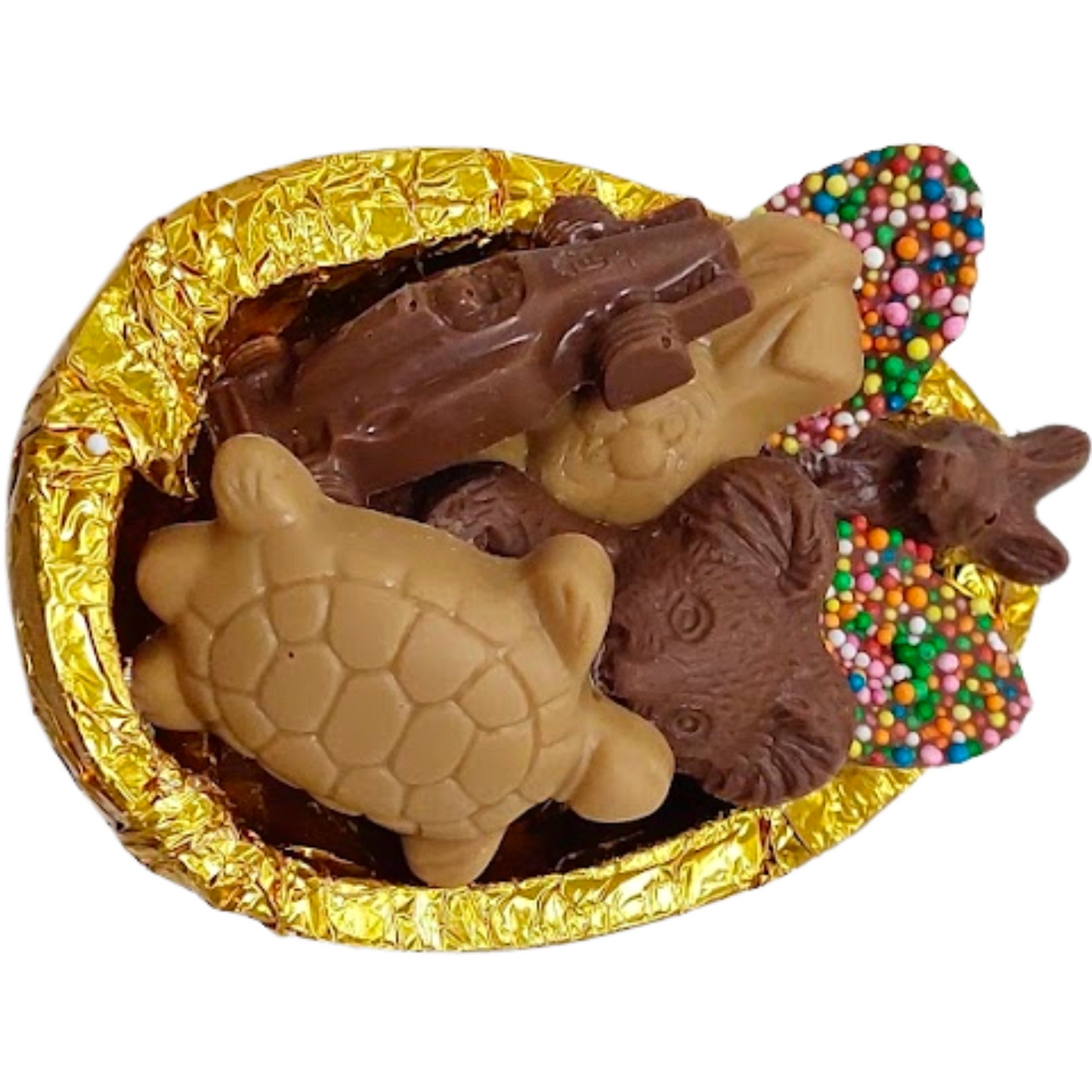 Milk Chocolate Half Easter egg with animals and car