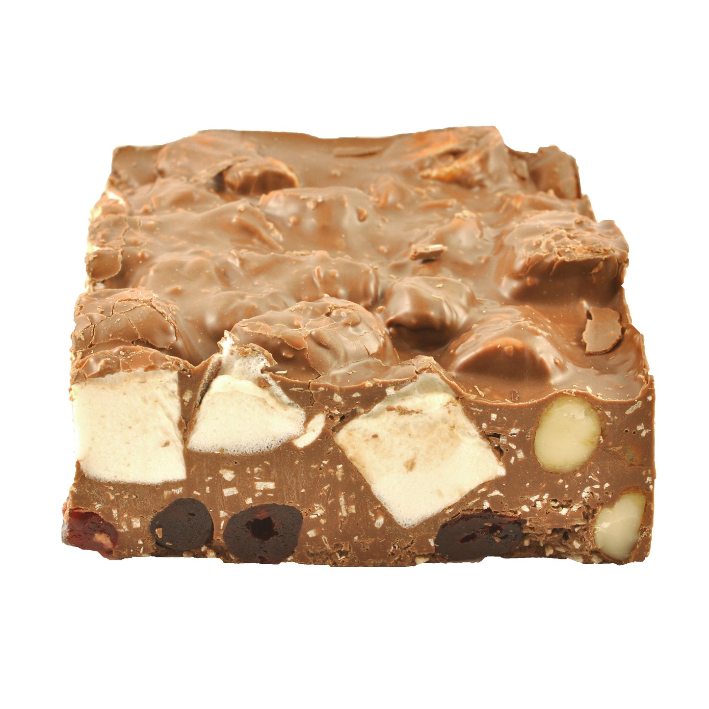 Rocky Road Macadamia and Cherry Milk chocolate Block 500g