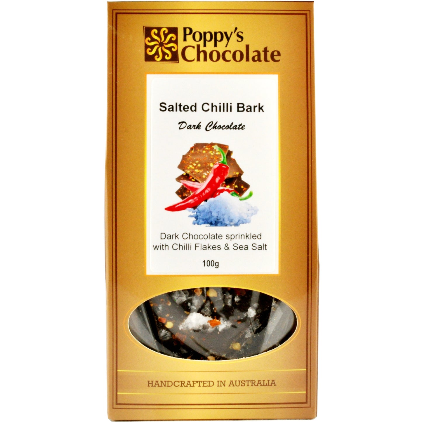 Chilli Flakes and Sea Salt with Dark Chocolate Bark 100g