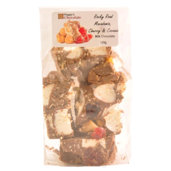 Rocky Road Macadamia and Cherry milk chocolate 125g